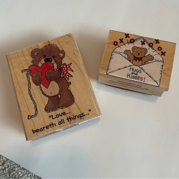 Teddy Bear Love Rubber Stamps, Valentines Stamps, Valentine’s Day card stamps - Picture 1 of 7
